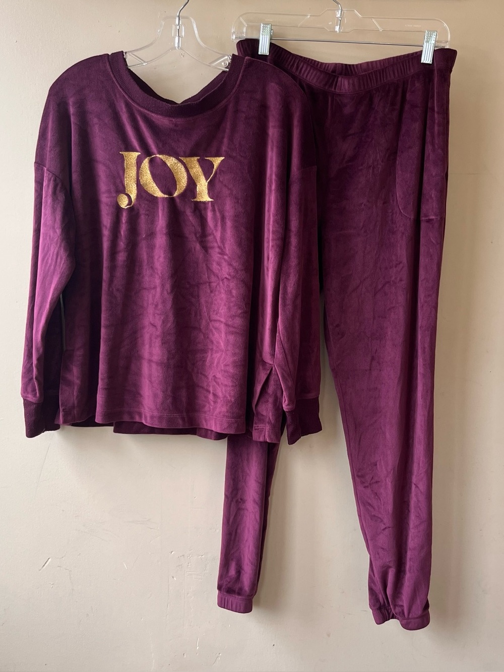 Joyspun Women's Velour Pajama Set, Size M (8-10)